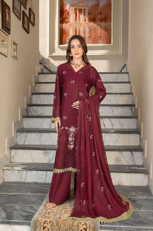 3-PC Unstitched Lawn Shirt Crinkle Embroidered Dupatta Nayab By Wania | WL-373