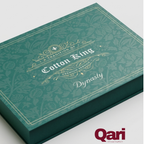 Elegant green Cotton King Dynasty gift box with floral pattern and gold trim, premium service packaging