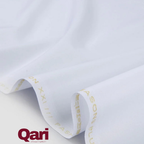 White fabric with gold lettering, soft texture and elegant design for fashion apparel